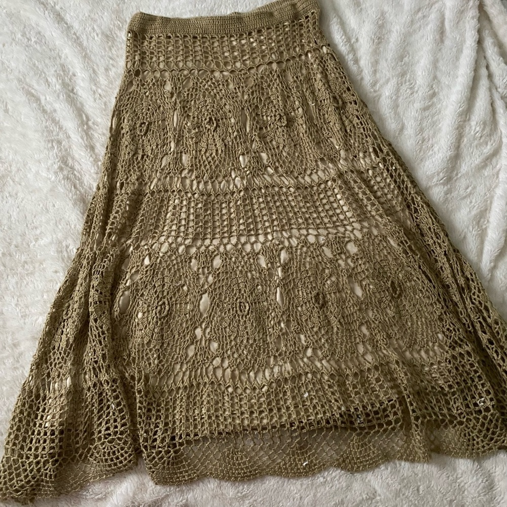 Lapis Crochet A-Line Skirt in Tan